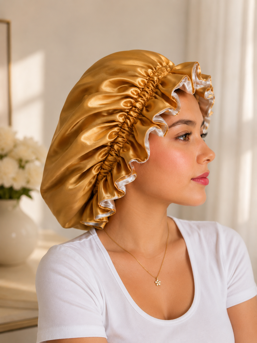 Bonnet en satin double épaisseur Golden Glow