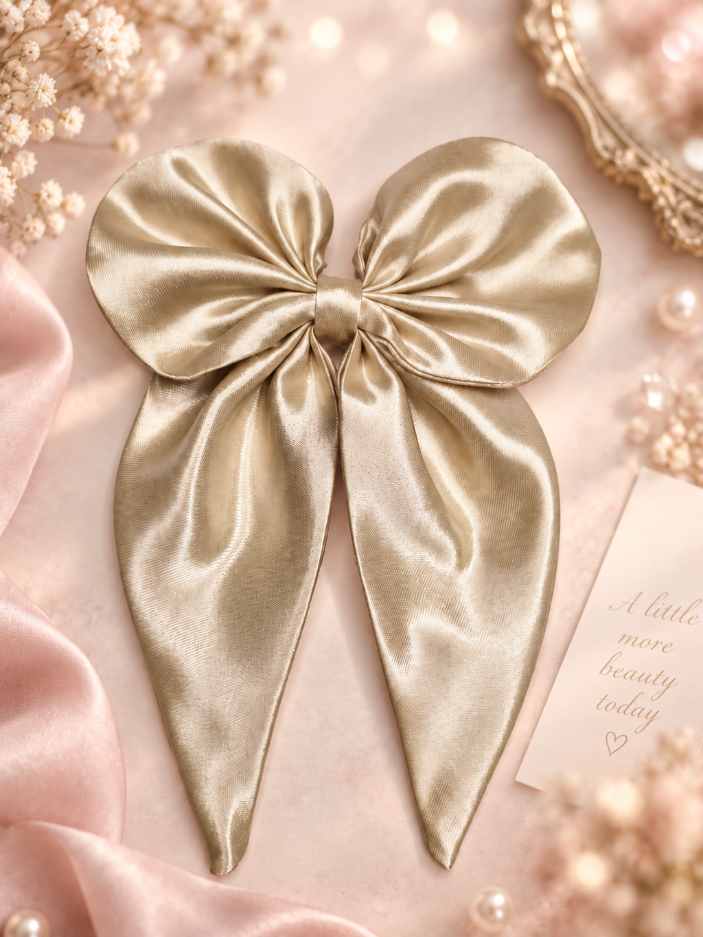 Champagne Satin Statement Hair Bow