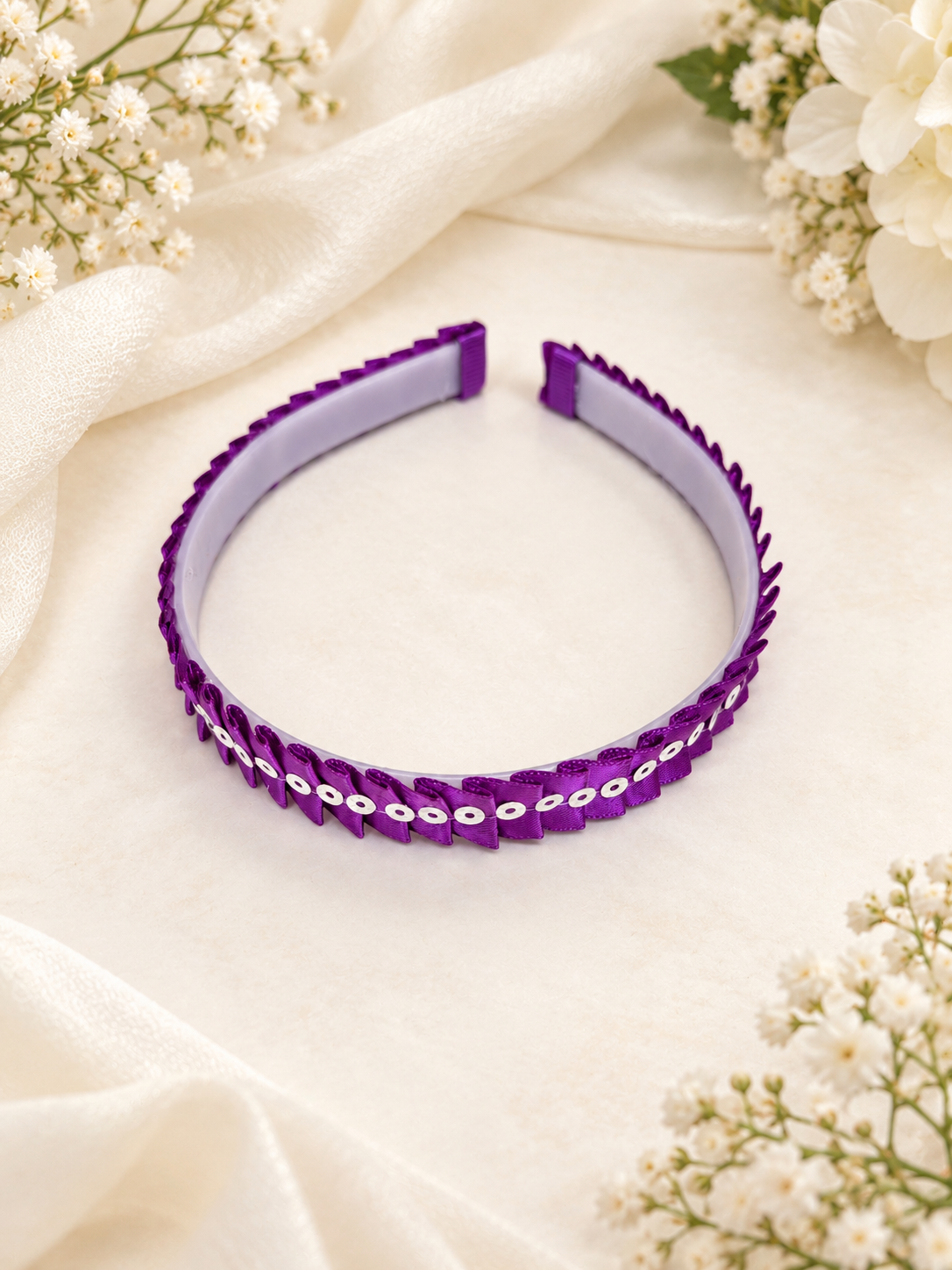 Handmade Purple Ribbon Headband with Iridescent Sequins