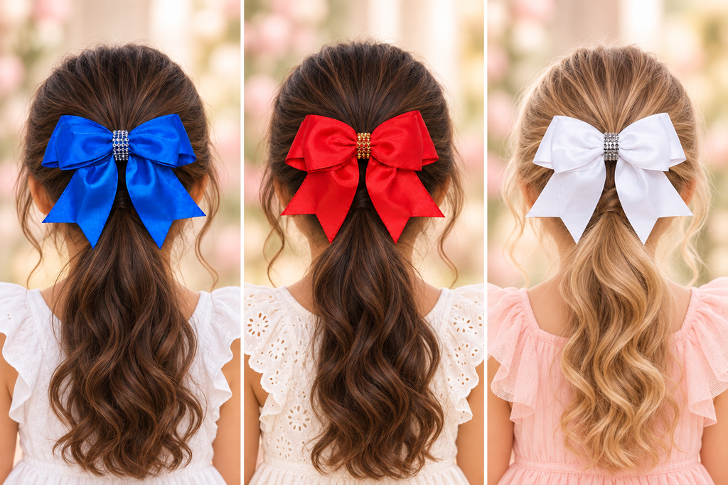 Royal Blue, Red & White Rhinestone Bow Set – 3 Pack