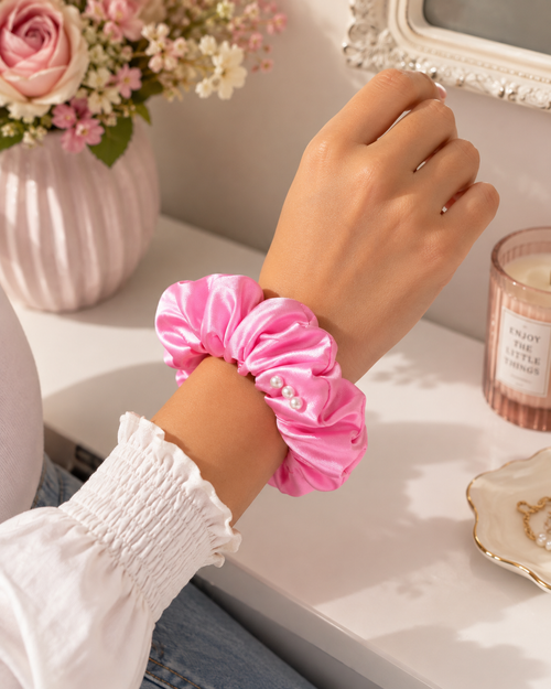 Baby Pink Satin Scrunchie