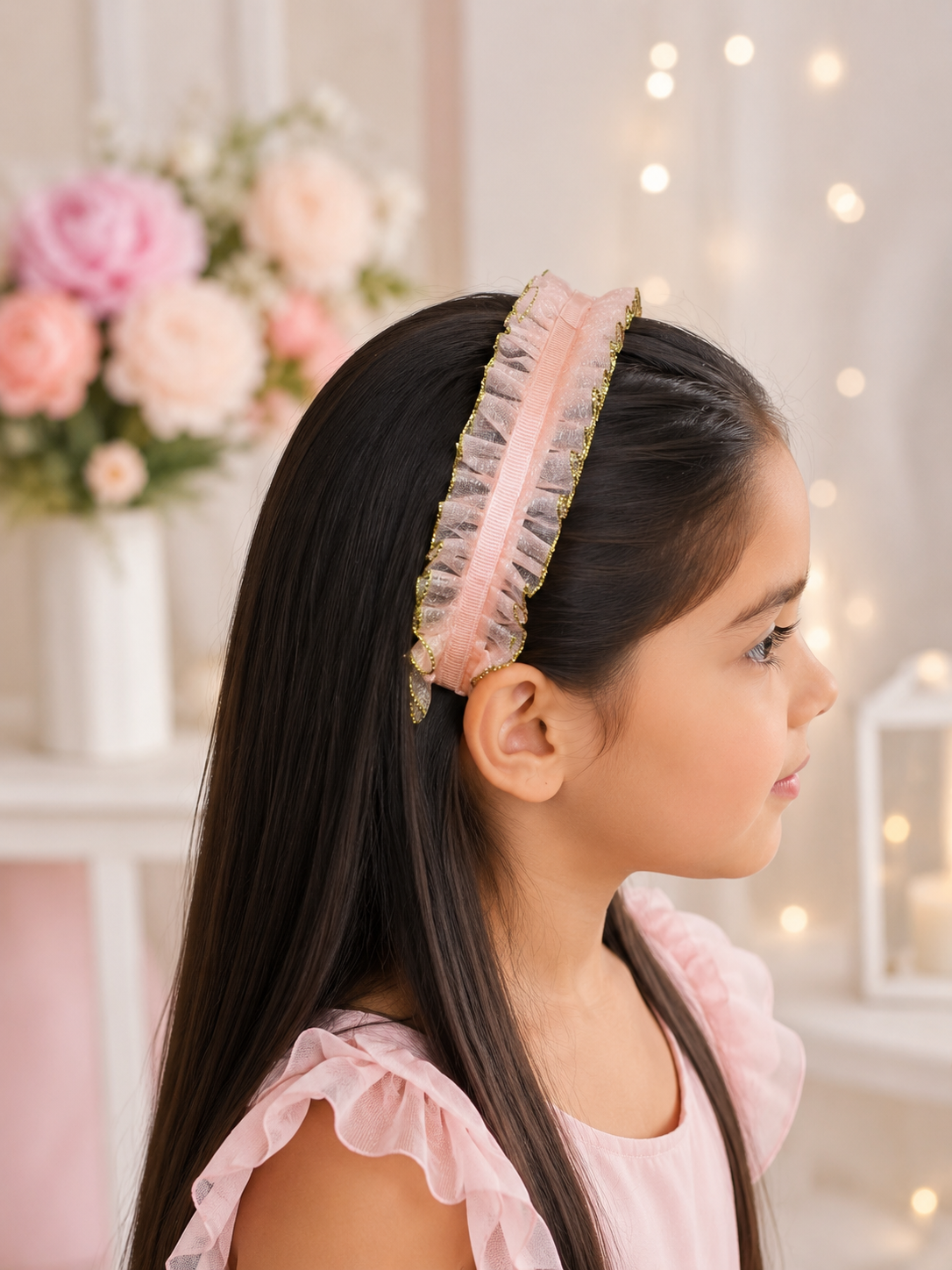Blush & Gold Ruffle Flower Headband