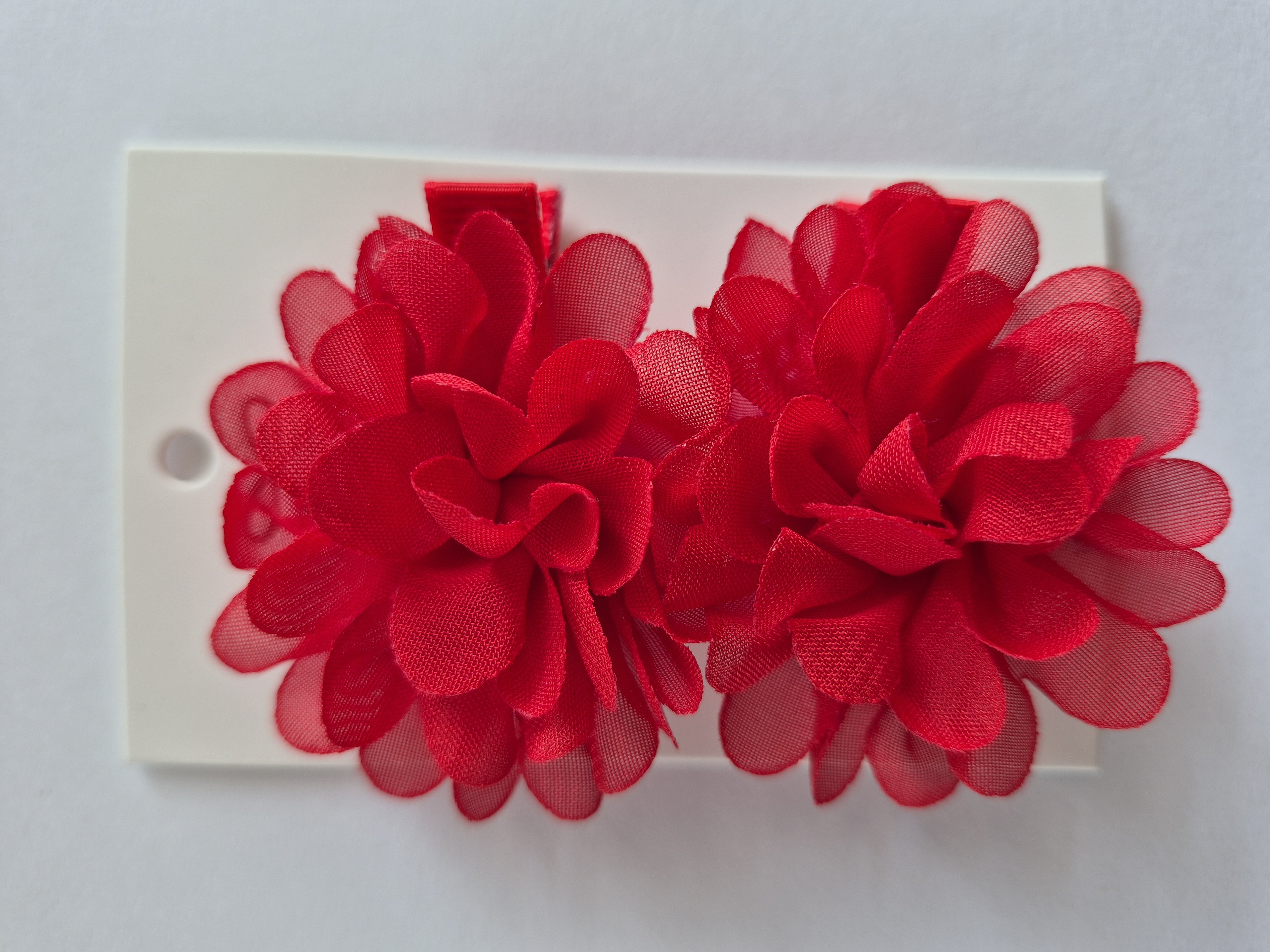 Red Mesh Flower Hair Clips – Set of 2