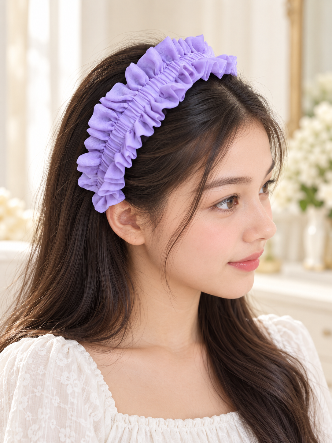Lavender Ruffle Headband – Handmade