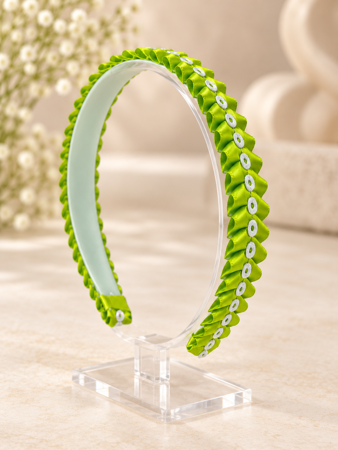 Bandeau tissé à la main vert citron et bleu clair