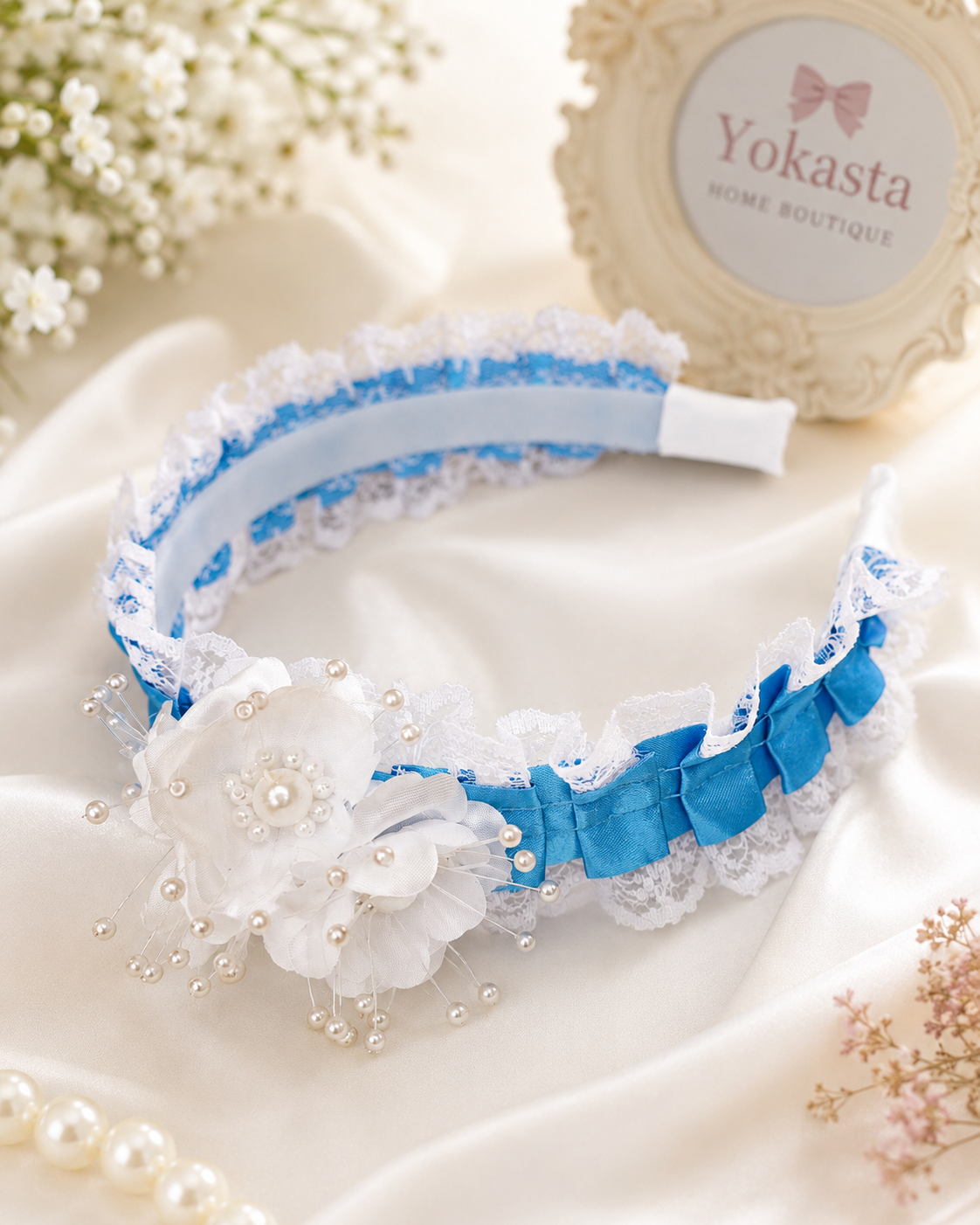 Blue Pearl Garden Lace Headband