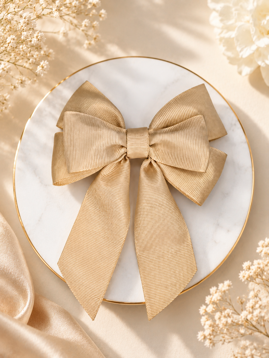 Elegant Layered Grosgrain Bow – Champagne Beige