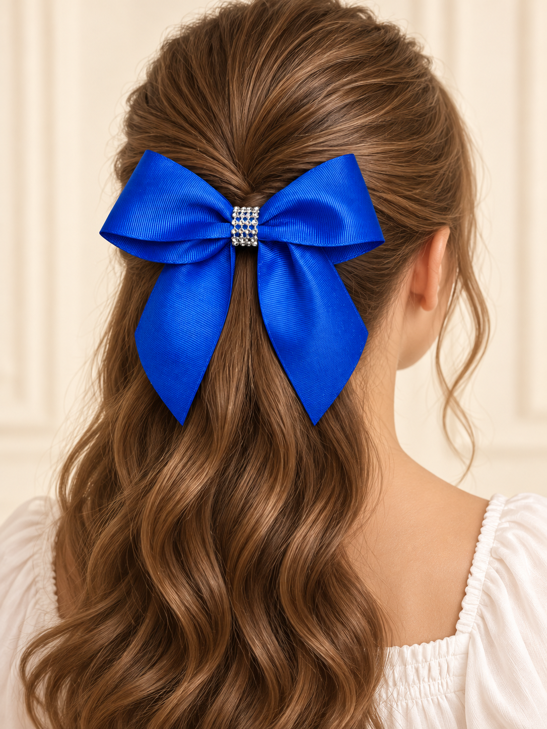 Set of 2 Handmade Grosgrain Hair Bows – Ivory & Royal Blue
