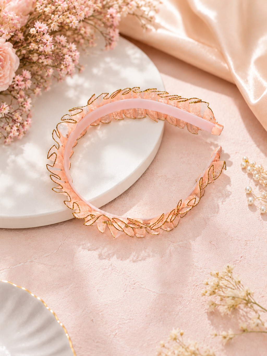 Blush Pink & Gold Ruffle Headband
