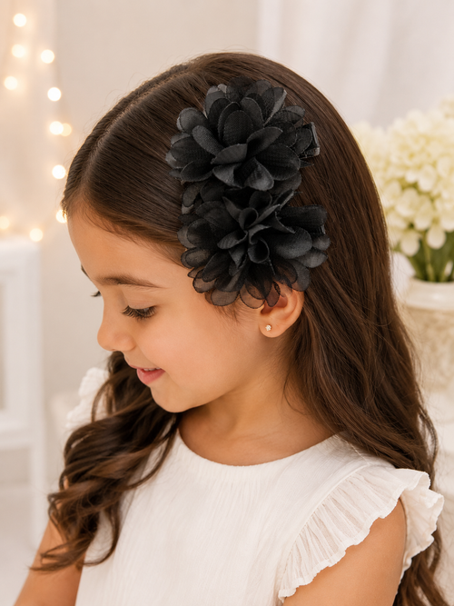 Black Chiffon Flower Hair Clips – Set of 2