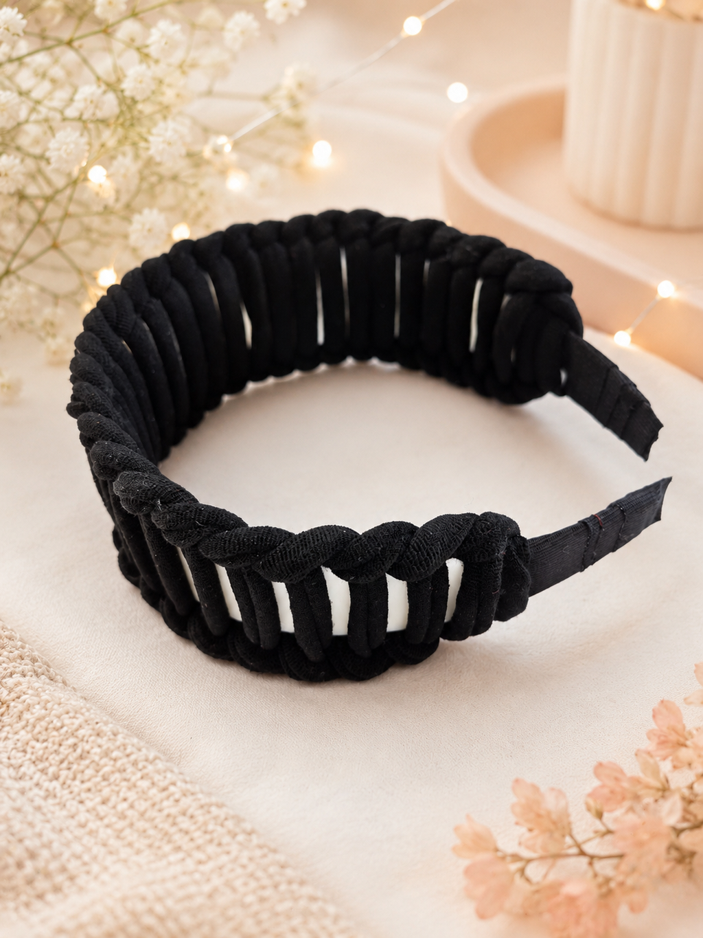 Black Braided Open-Weave Headband