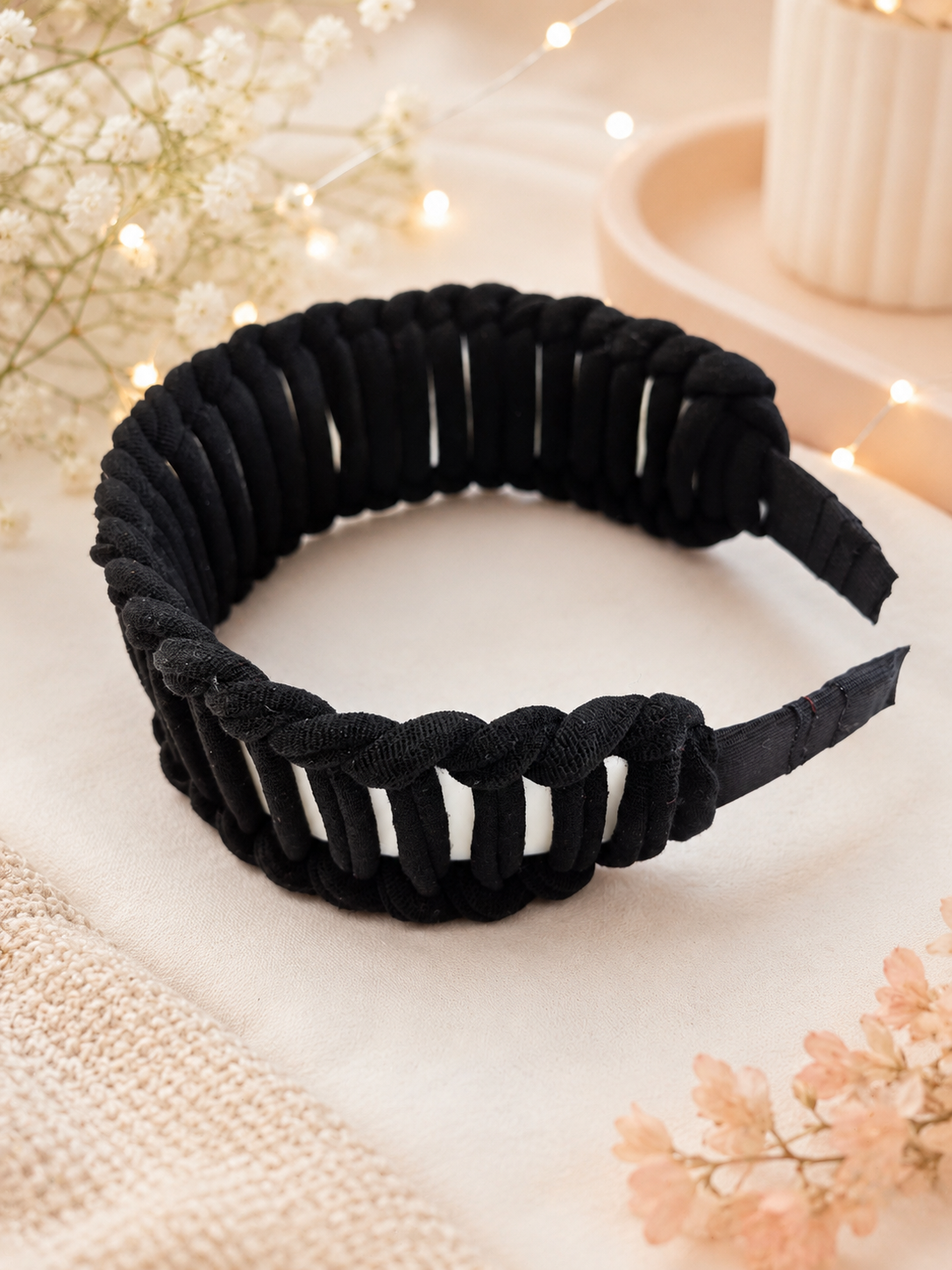 Black Braided Open-Weave Headband