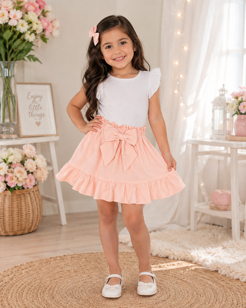 Blush Pink Ruffle Bow Skirt – Girls Size 4