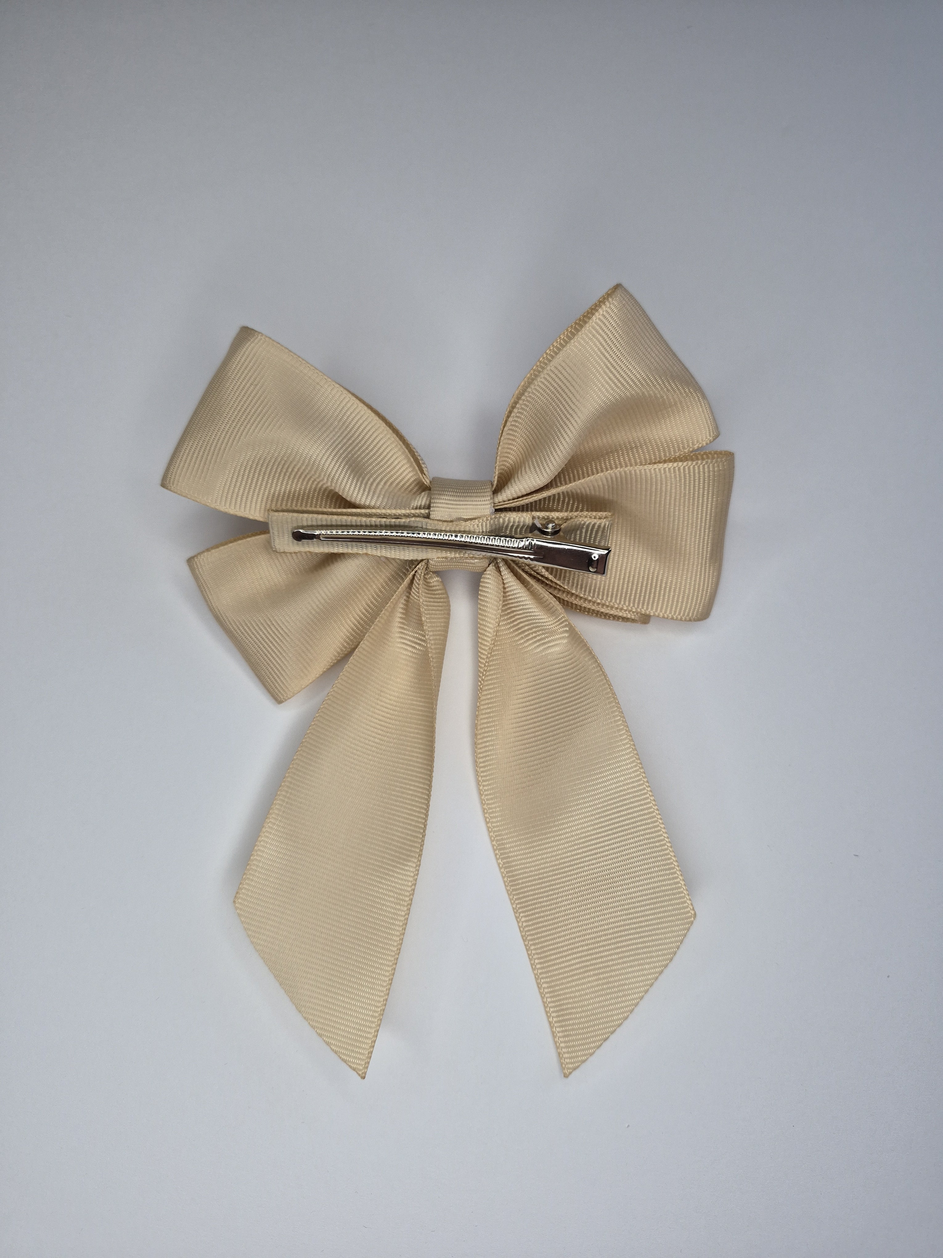 Elegant Layered Grosgrain Bow – Champagne Beige