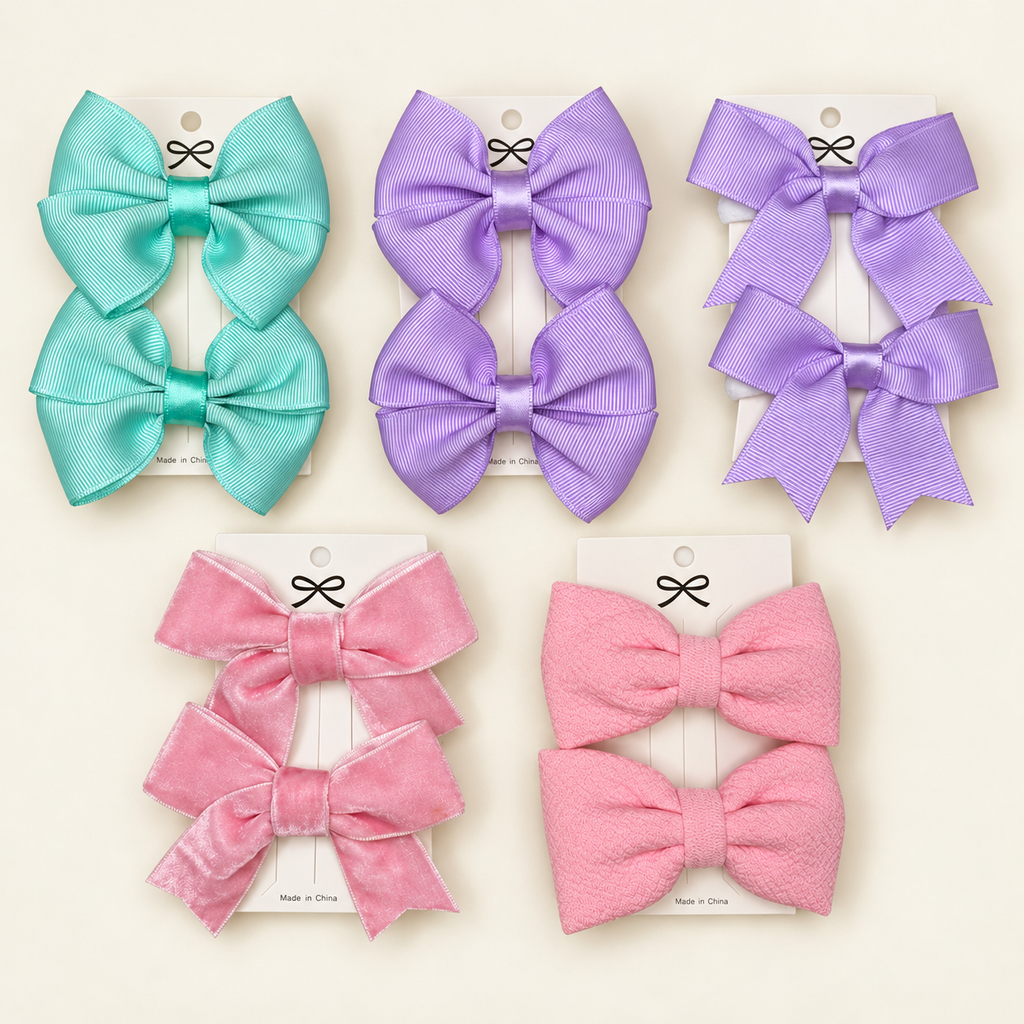 Pastel Bow Hair Tie Set – 5 Matching Pairs, 10 Pieces