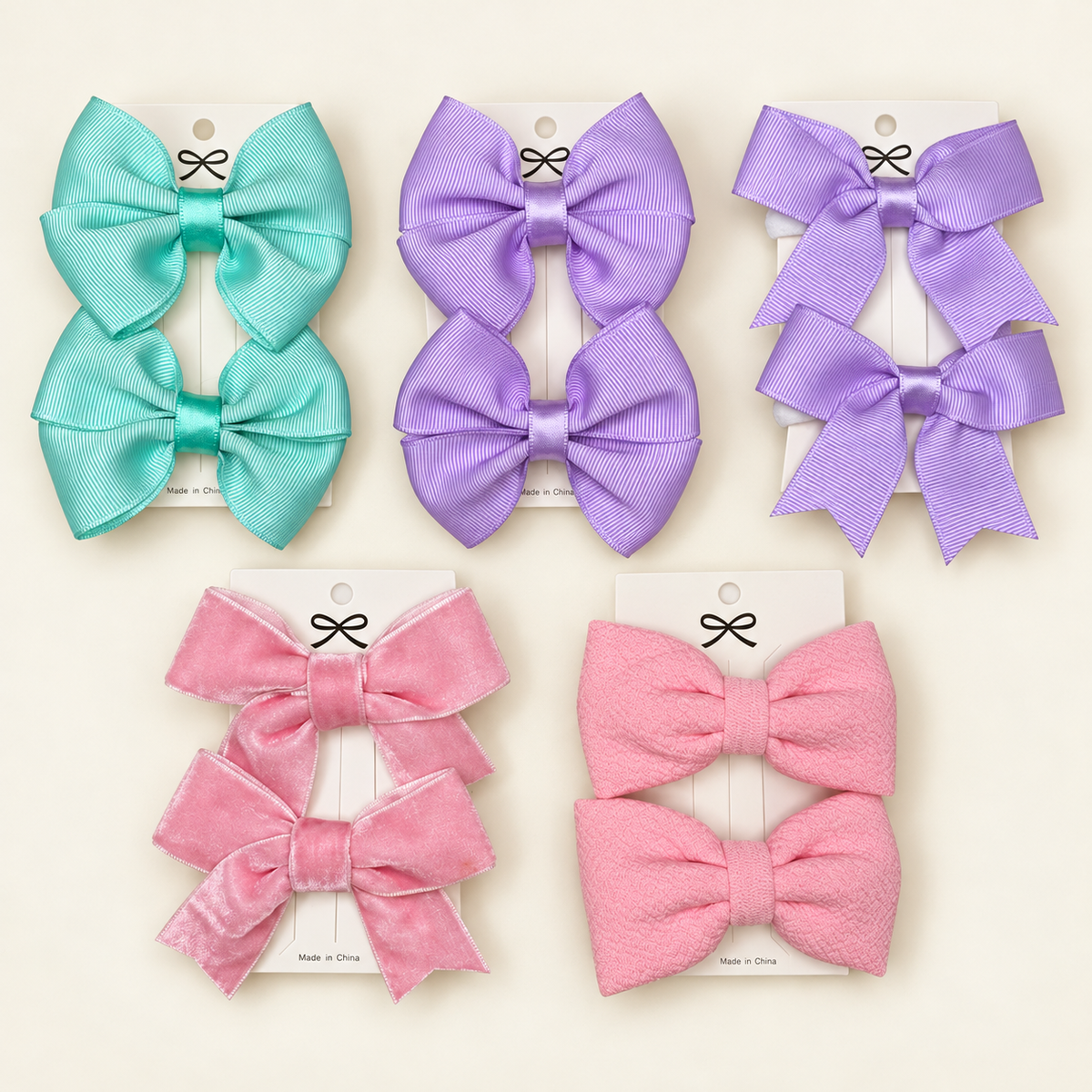 Pastel Bow Hair Tie Set – 5 Matching Pairs, 10 Pieces