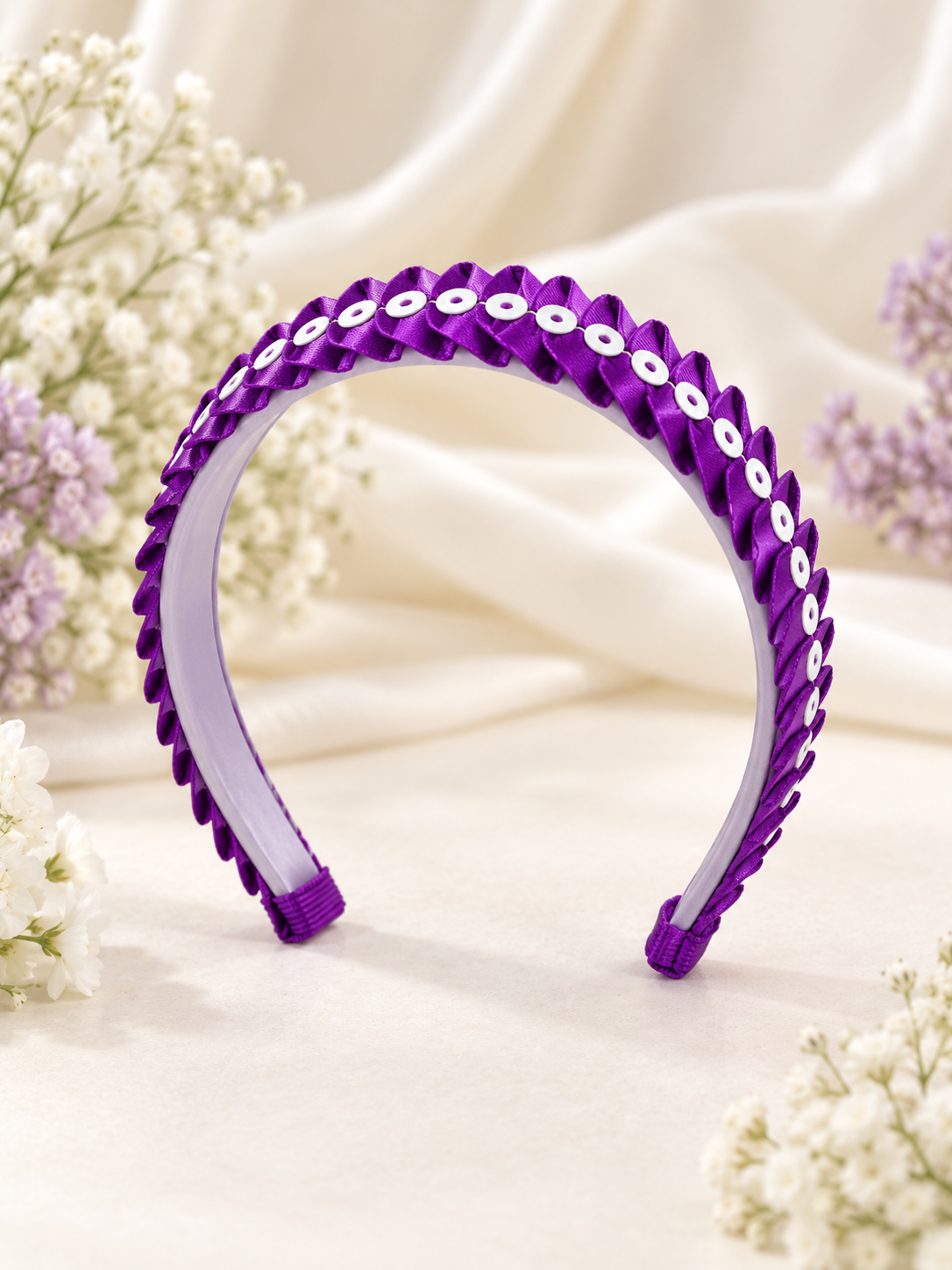 Handmade Purple Ribbon Headband with Iridescent Sequins