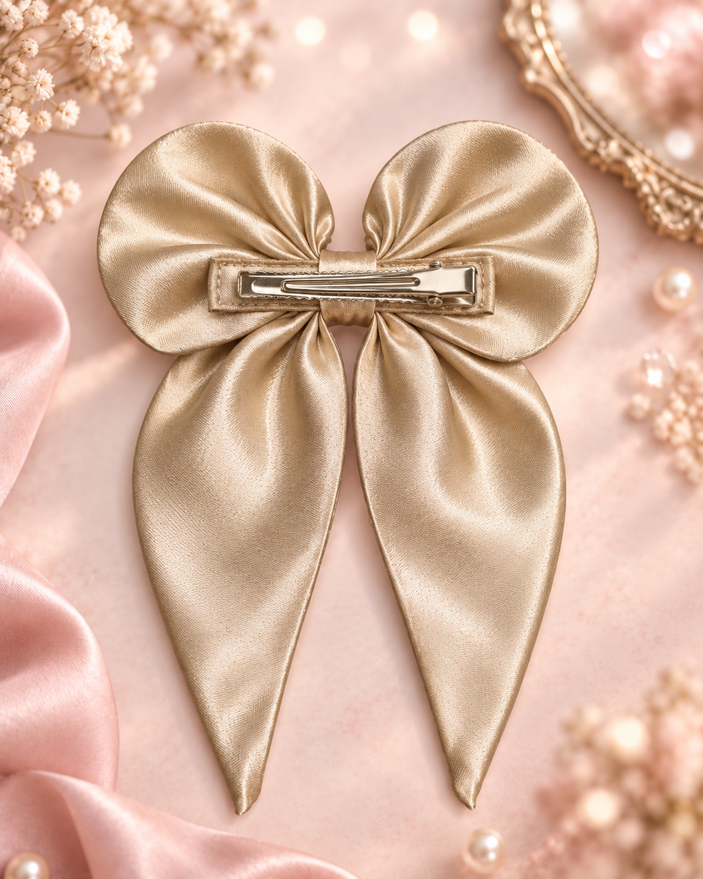 Champagne Satin Statement Hair Bow