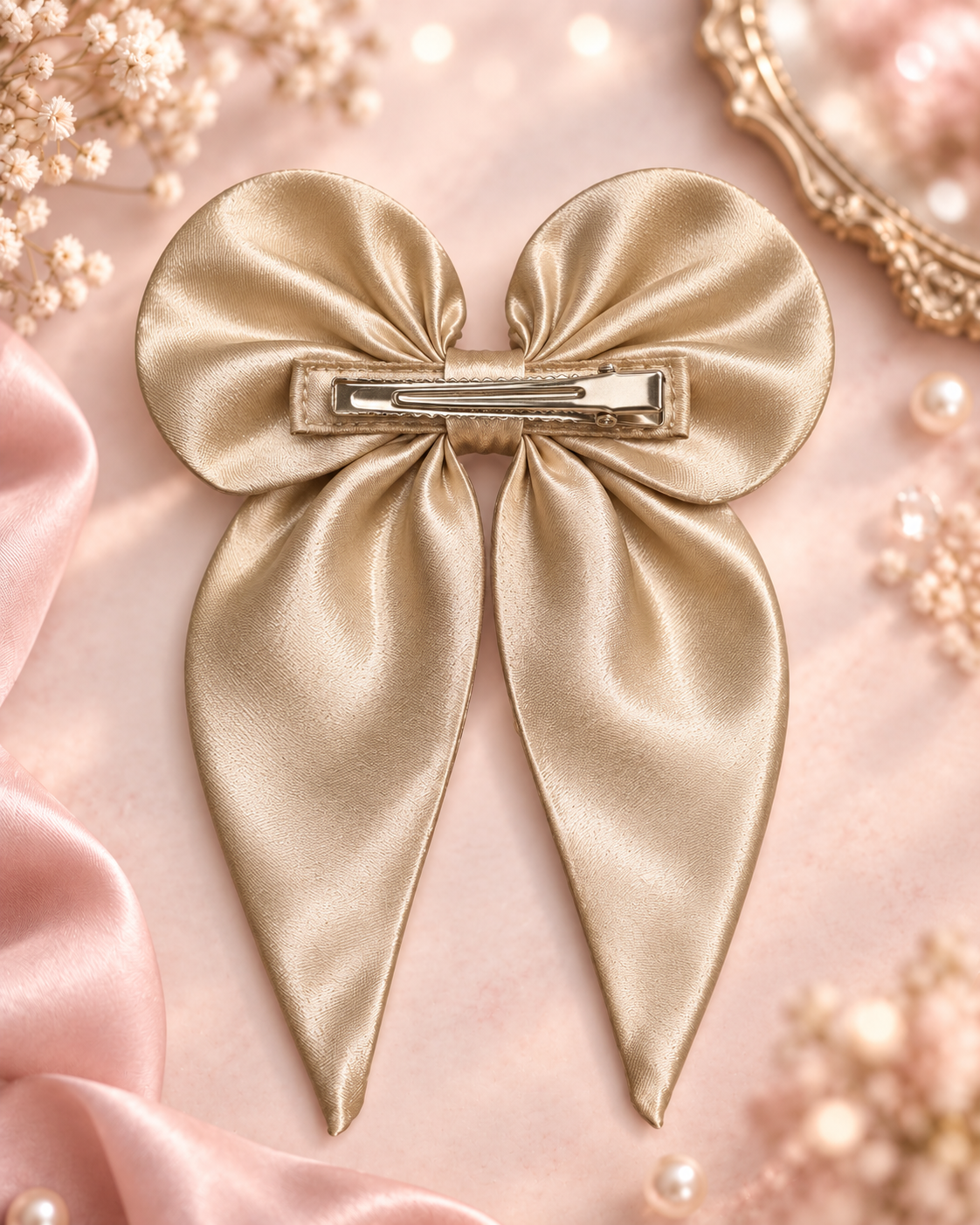 Champagne Satin Statement Hair Bow