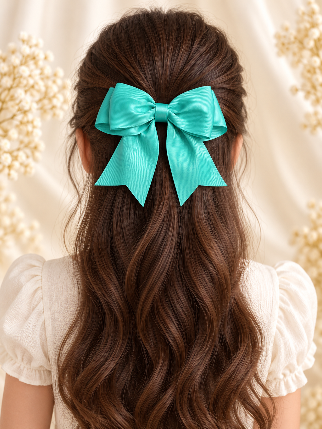 Juego de 2 lazos para el cabello hechos a mano en grogrén – Verde agua y rosa