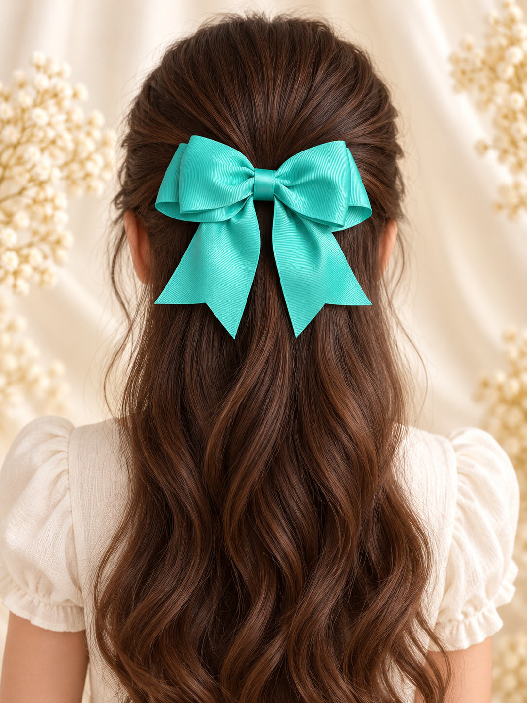 Set of 2 Handmade Grosgrain Hair Bows – Aqua Green & Pink