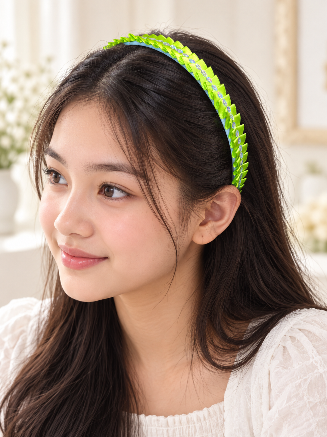 Bandeau tissé à la main vert citron et bleu clair