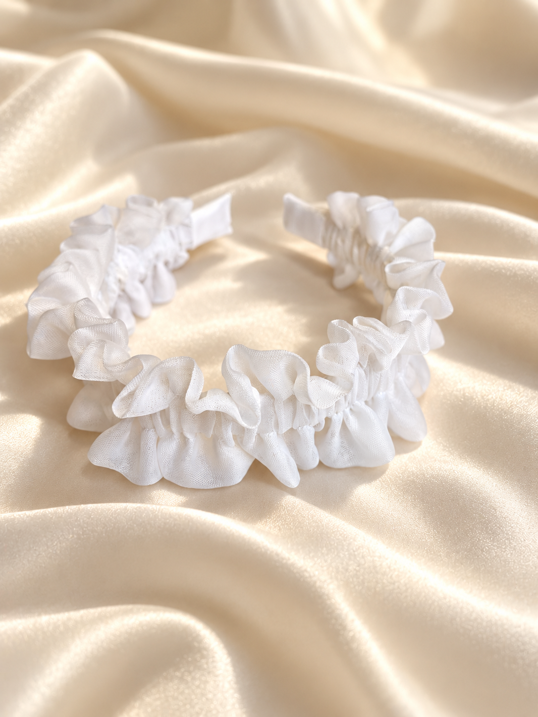 White Ruffle Headband – Handmade