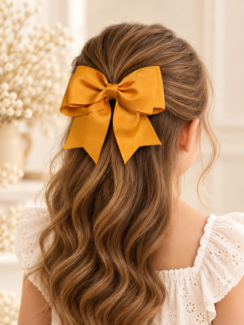 Set of 2 Grosgrain Ribbon Hair Bows – Mustard & Blue