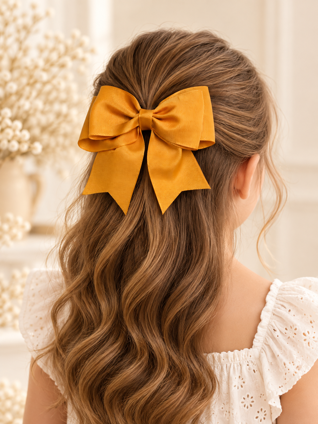 Set of 2 Grosgrain Ribbon Hair Bows – Mustard & Blue