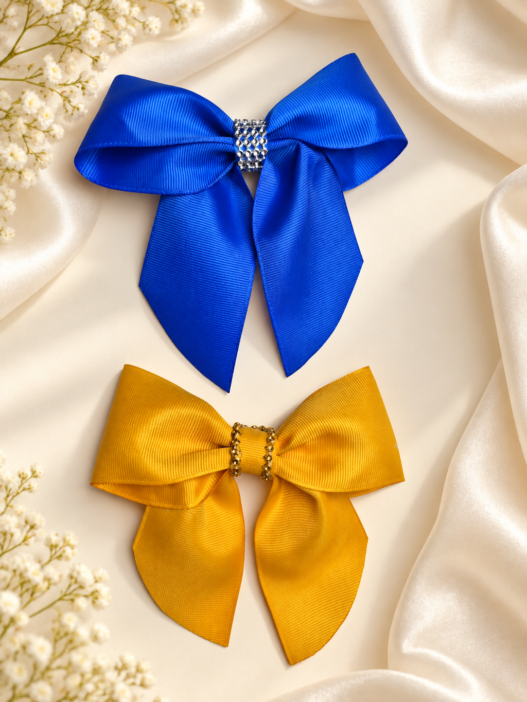 Set of 2 Handmade Rhinestone Hair Bows with Alligator Clips