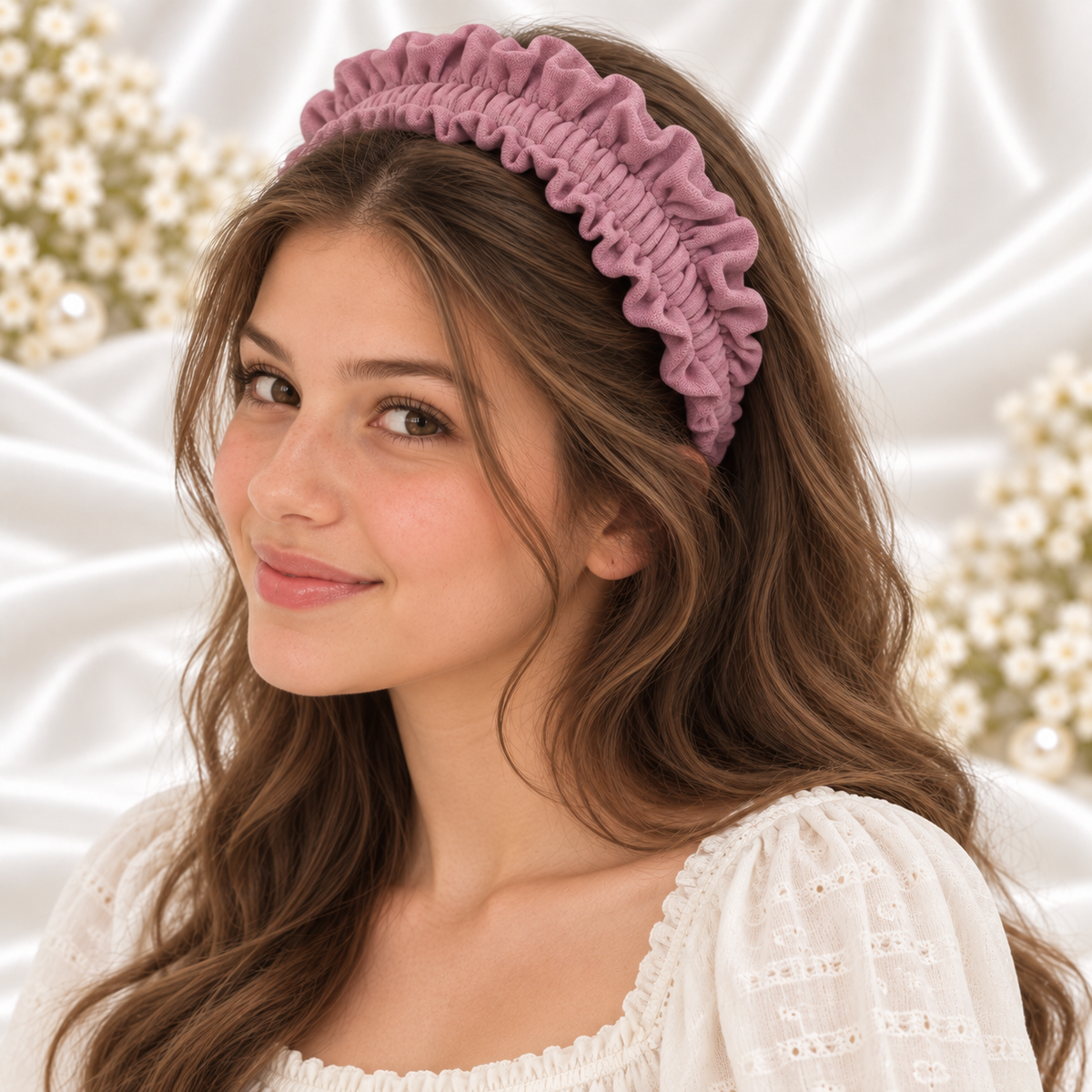 Mauve Ruffle Headband – Handmade