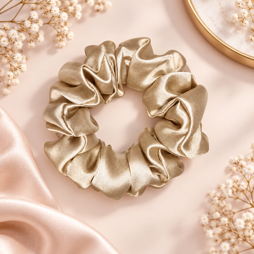 Champagne Satin Scrunchie – Handmade Hair & Wrist Accessory