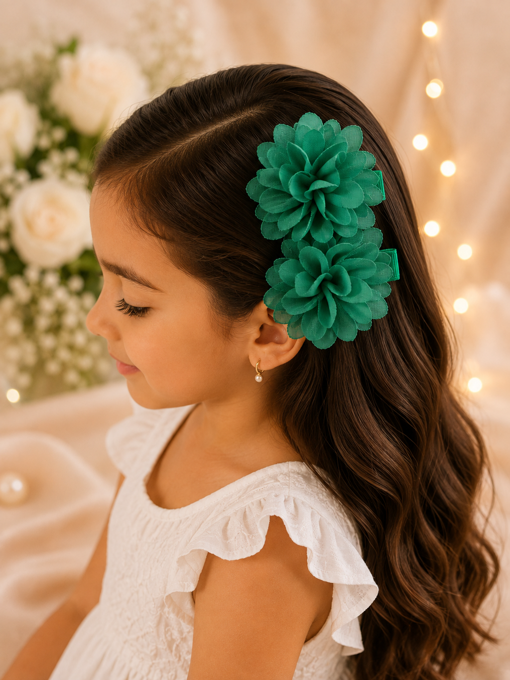 Ensemble de pinces à cheveux fleuries vert émeraude