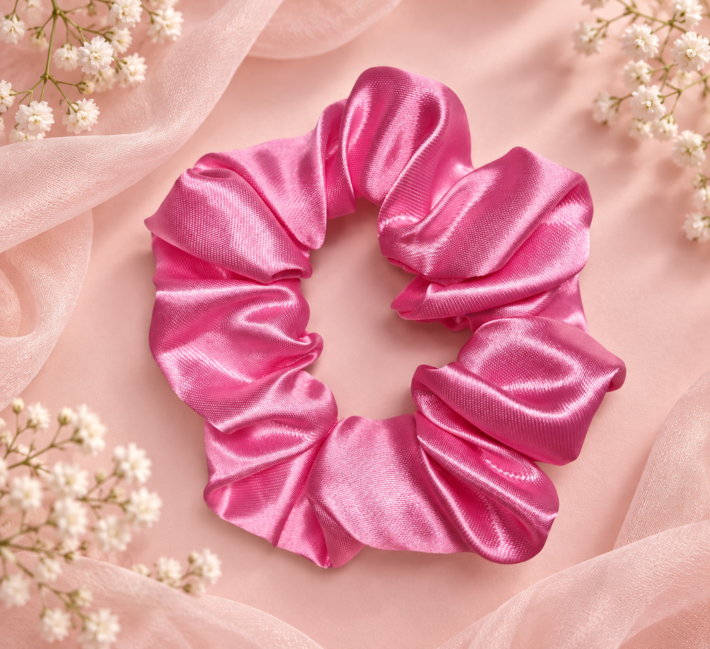 Pink Satin Scrunchie – Handmade Hair Accessory