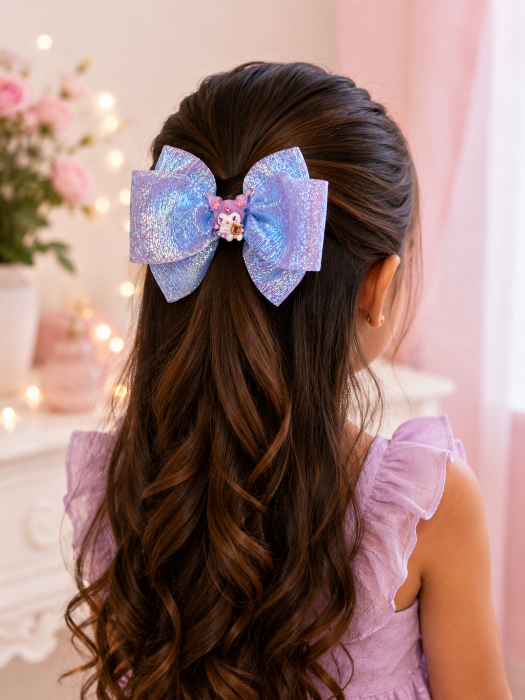 Nœud en organza lavande irisé pour filles ✨🎀