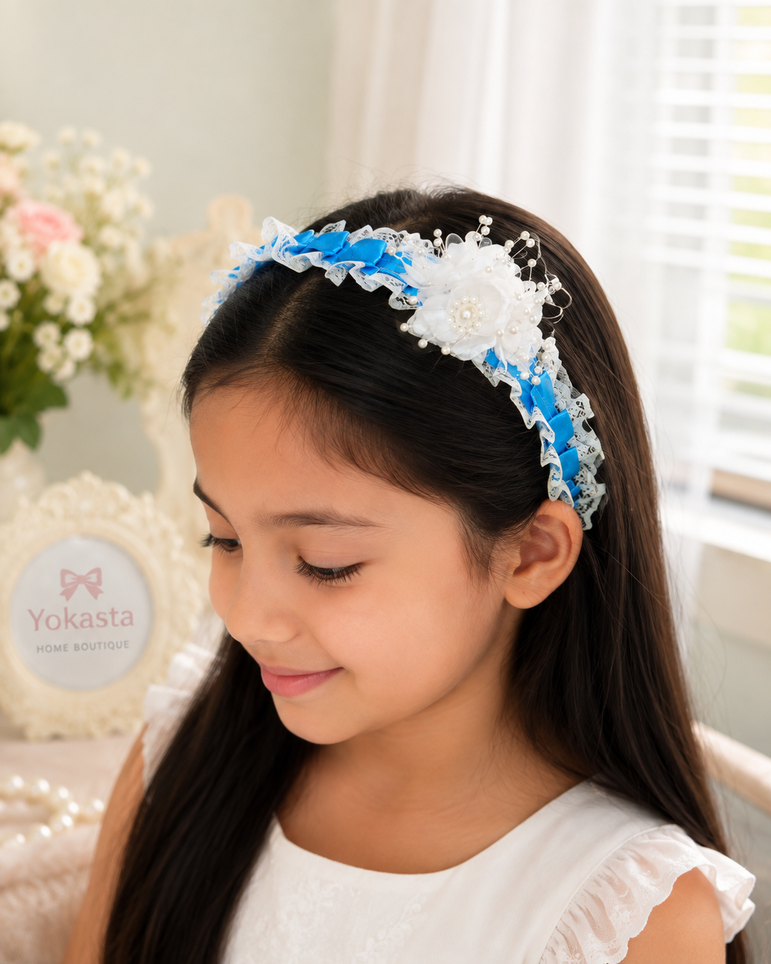 Blue Pearl Garden Lace Headband