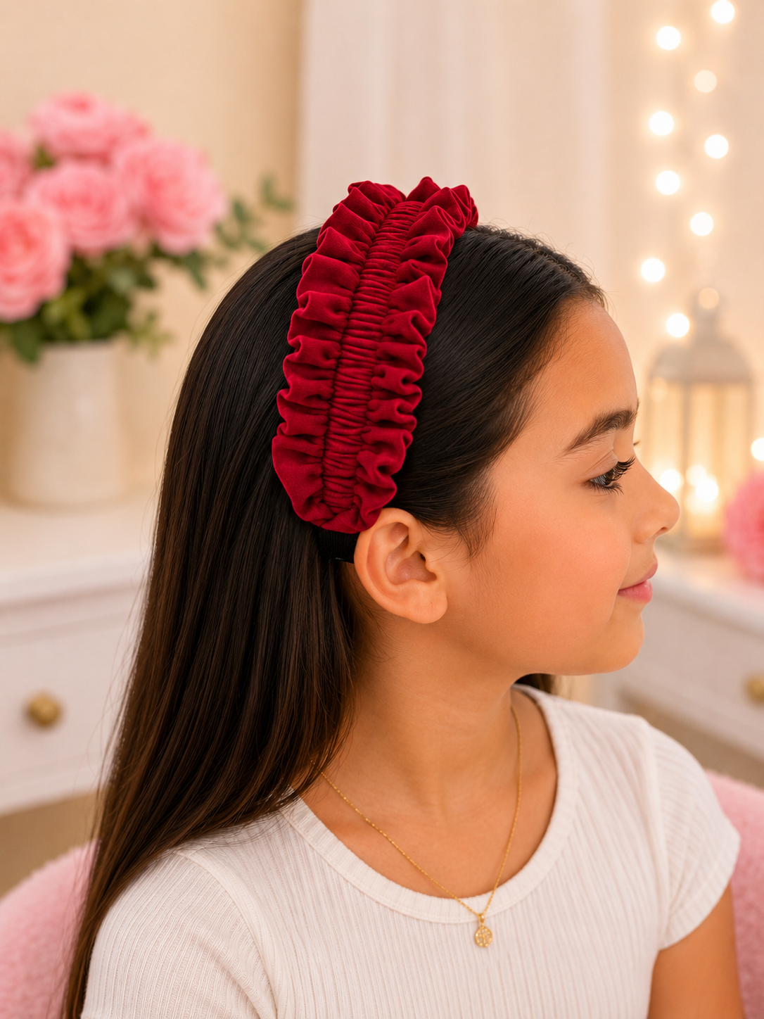 Burgundy Ruffle Headband – Handmade