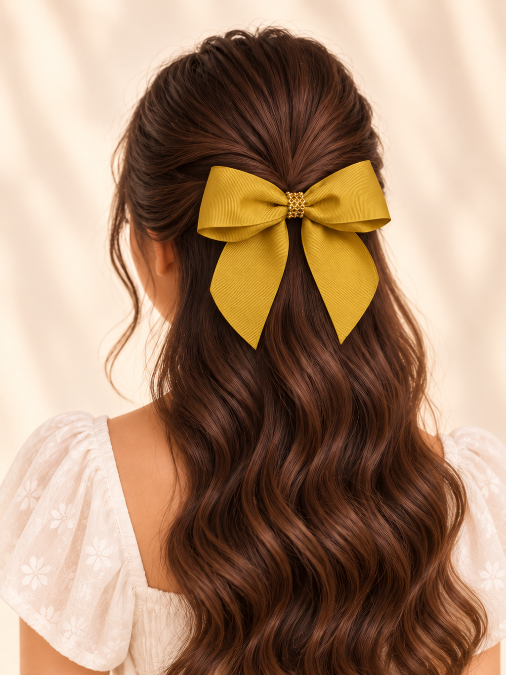 Set of 2 Long-Tail Hair Bows – Pink & Mustard
