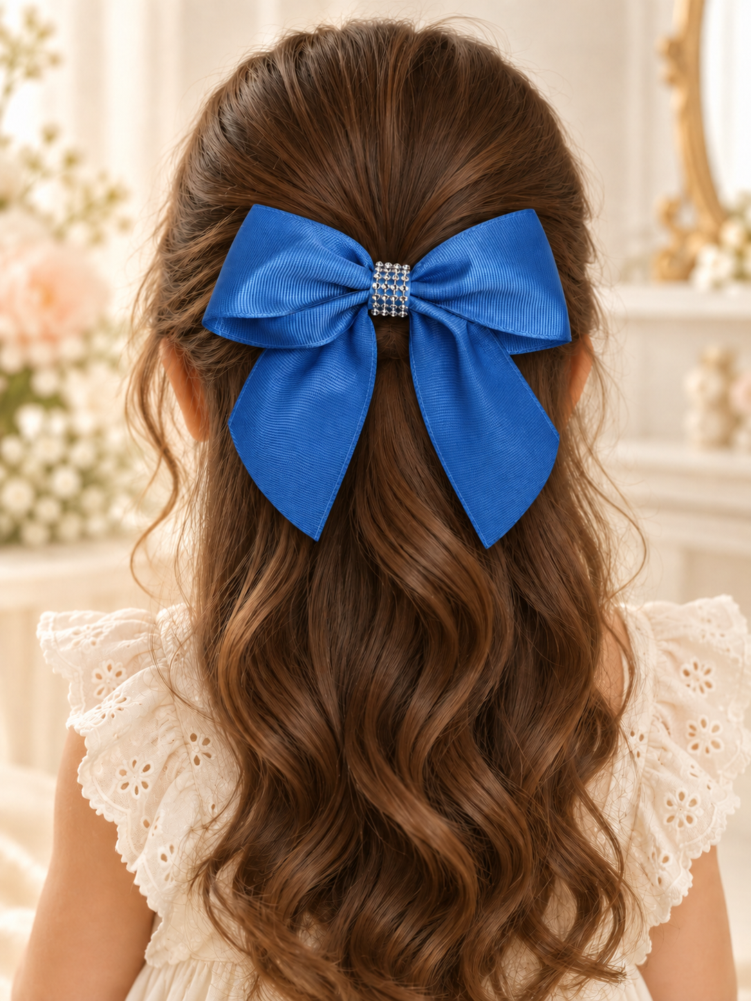 Pink & Royal Blue Rhinestone Bow Set – Handmade Hair Clips