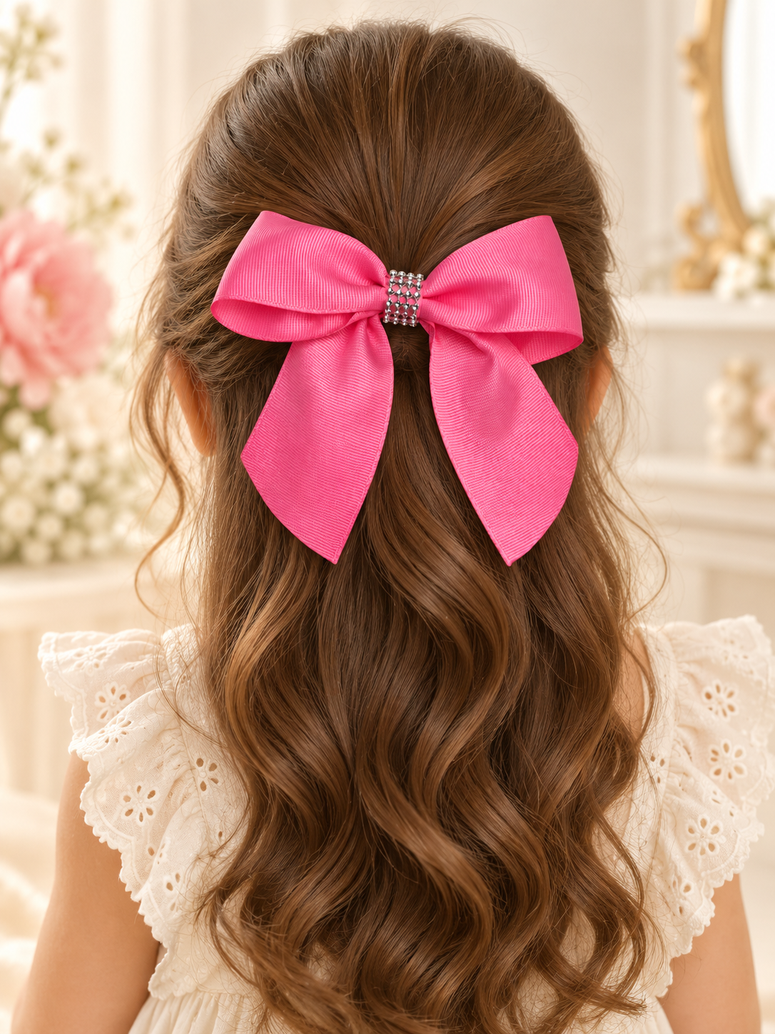Pink & Royal Blue Rhinestone Bow Set – Handmade Hair Clips
