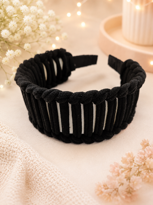 Black Braided Open-Weave Headband