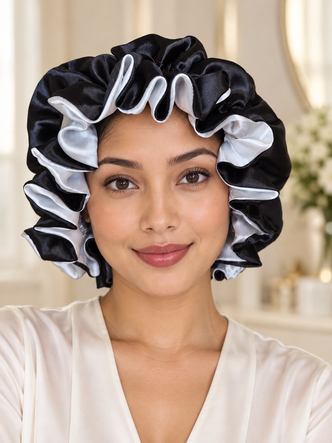 Black & White Satin Bonnet
