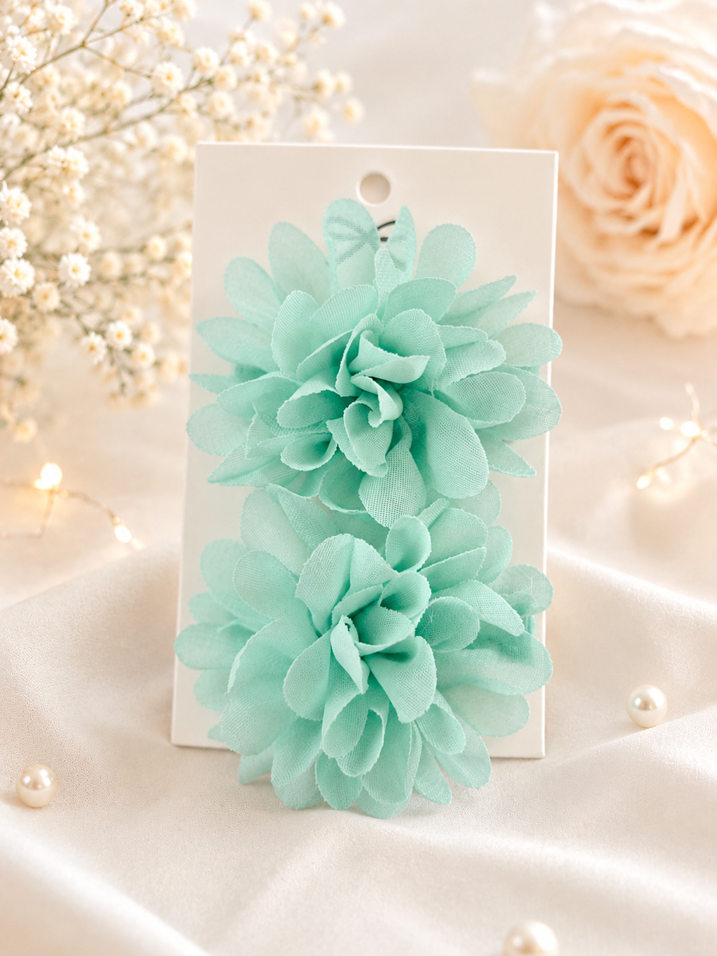 Mint Green Floral Hair Clip Set