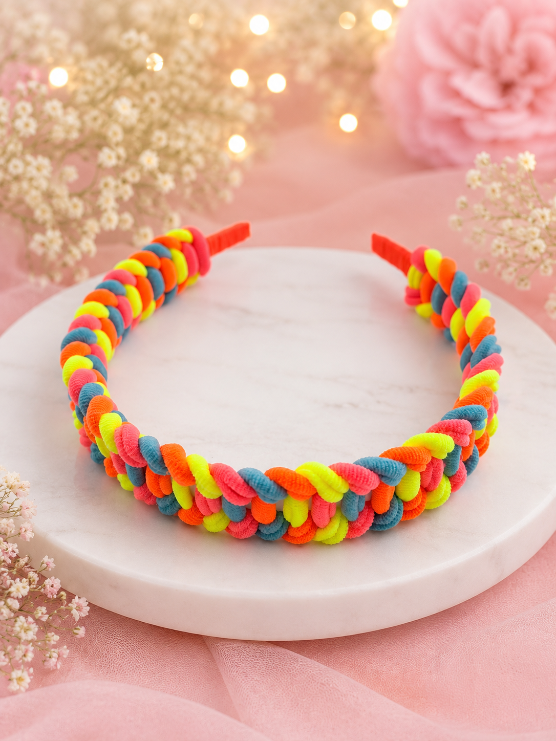 Neon Rainbow Braided Headband – Handmade Colorful Hair Accessory
