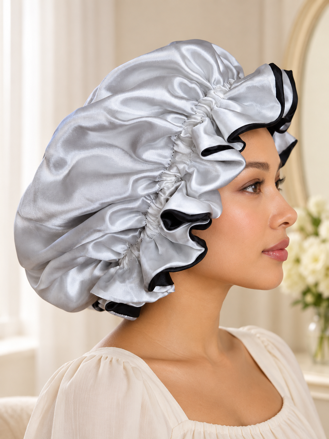 Black & White Satin Bonnet