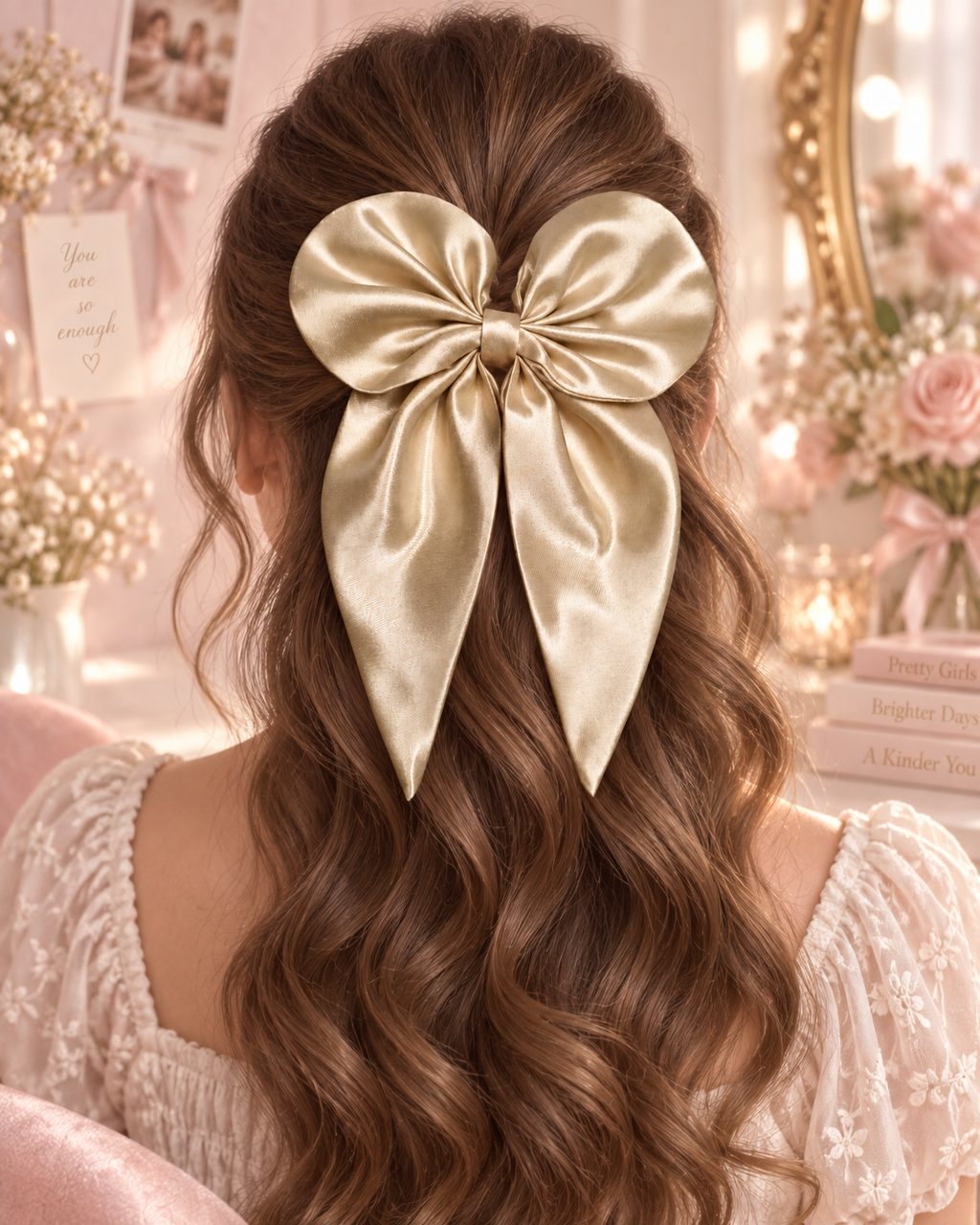 Champagne Satin Statement Hair Bow
