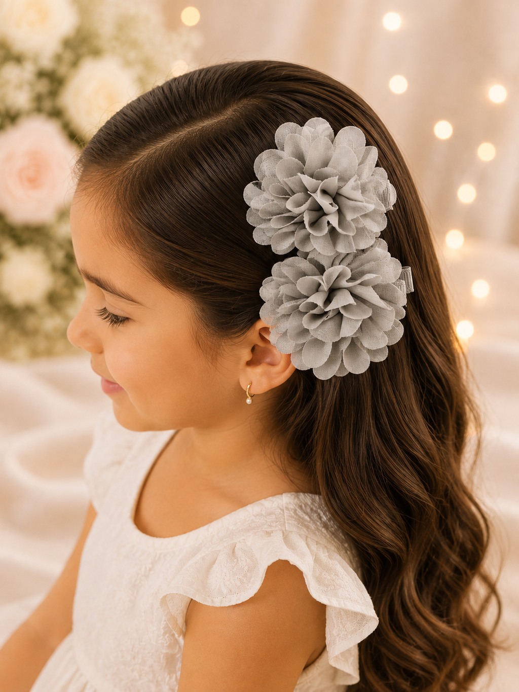 Elegant Gray Floral Hair Clip Set