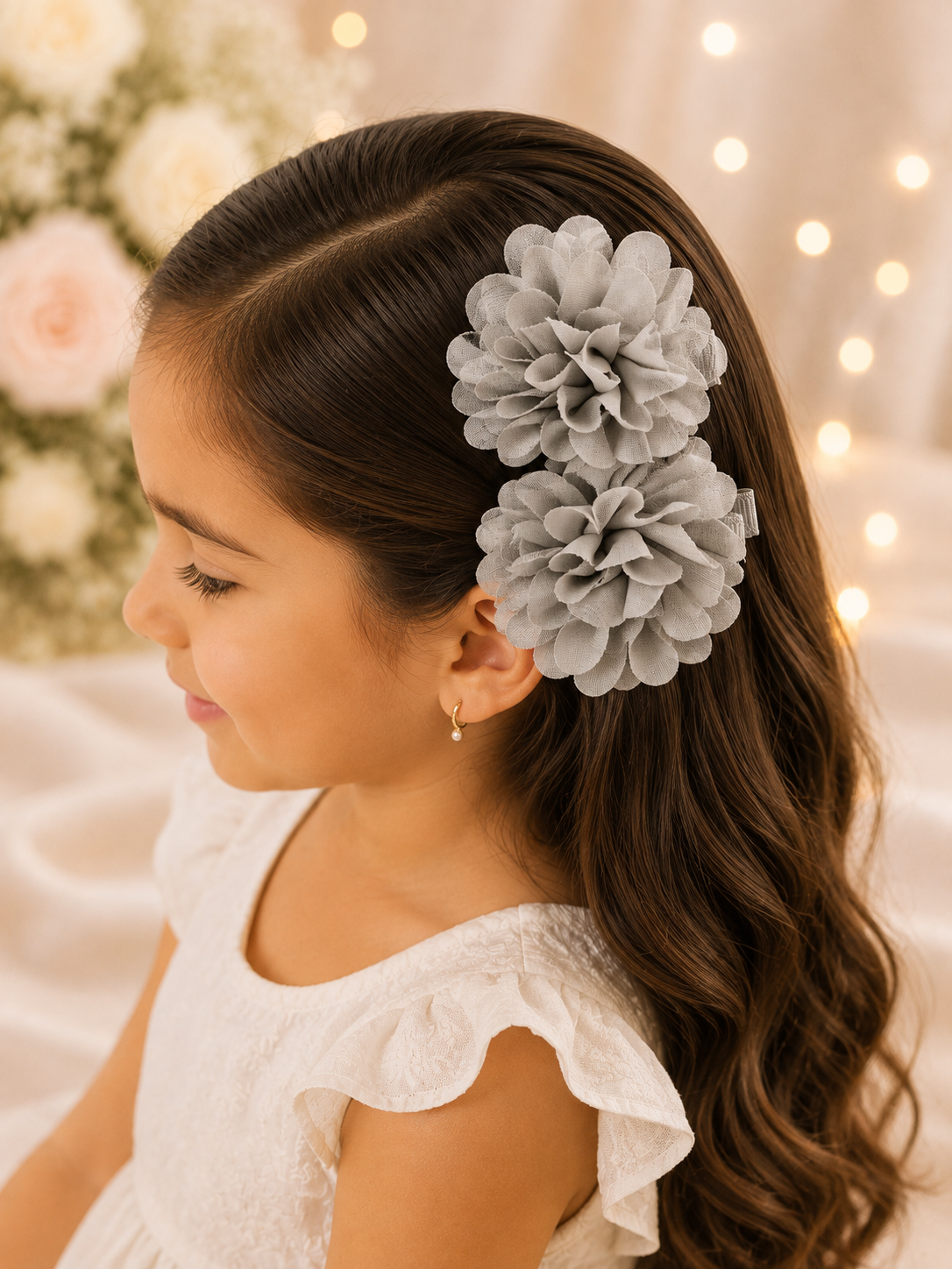 Elegant Gray Floral Hair Clip Set