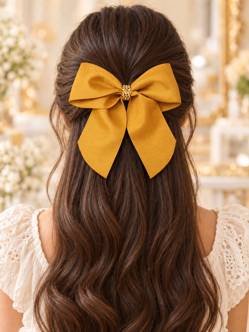 Red & Mustard Rhinestone Hair Bow Set – 2 Pack