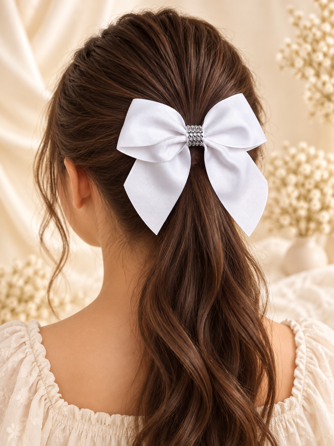 Mint Green & White Rhinestone Bow Set – 2 Handmade Hair Bows